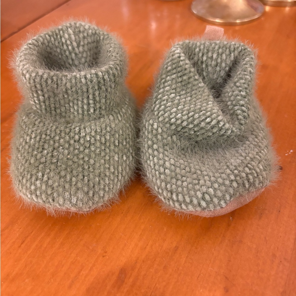 Soft Knit Baby Slippers in Sage Green